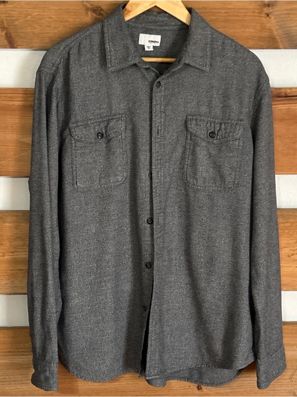 Sonoma Goods For Life Flannel‎ Shirt Gray Button Up Long Sleeve Men's Size XL